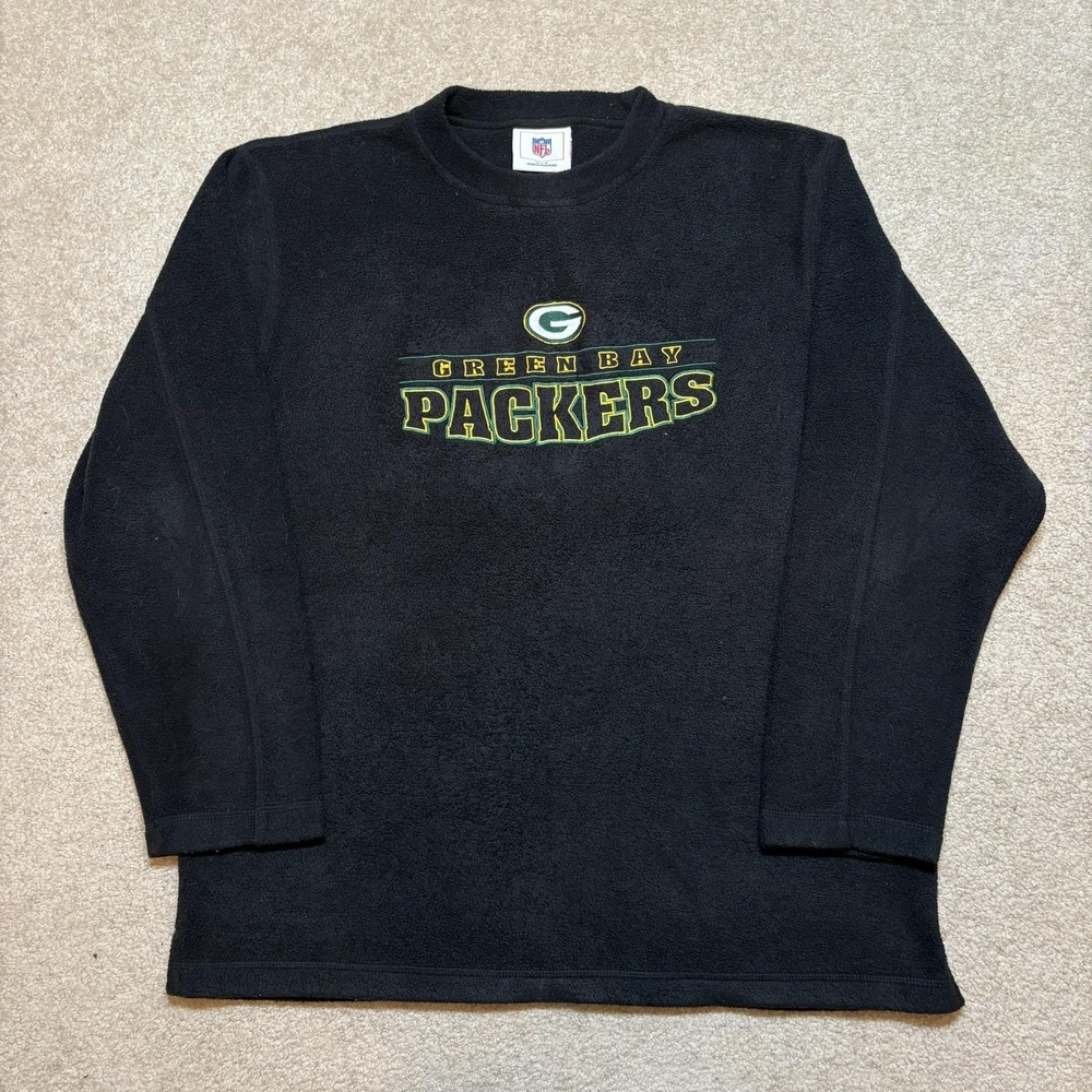 Vtg Green Bay Packers Sweatshirt Mens Medium Black‎ NFL Football Fleece Pullover